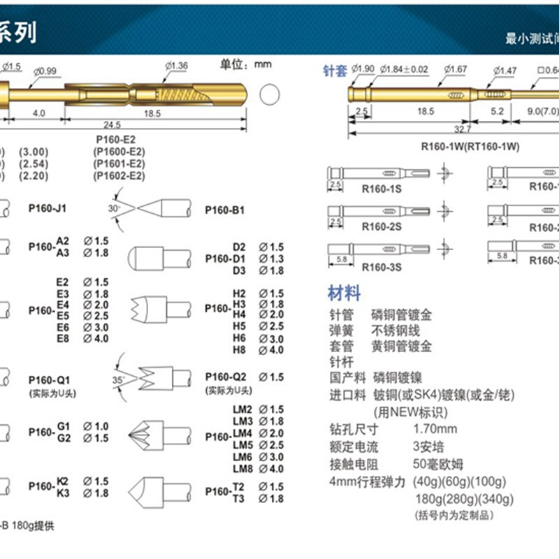 探针PA160-H2梅花爪针 测试针 PA160-B尖针R160-3W针套 PA160系列 - 图3