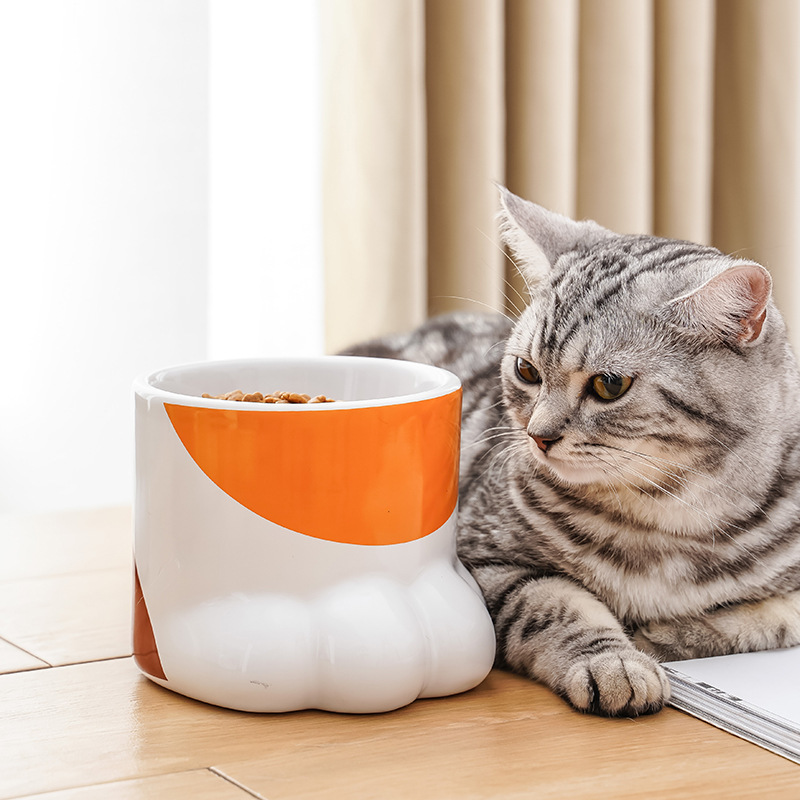 创意日式高脚陶瓷猫碗保护颈椎双碗猫咪食盆狗碗防打翻宠物猫粮碗 - 图0