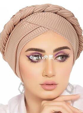欧美外贸辫子帽民族打底帽简便套头帽女包头帽子turban wowen hat