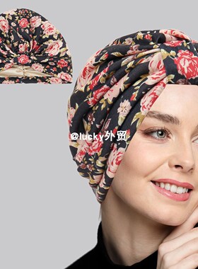 欧美外贸套头帽子民族头巾帽印花方块包头帽turban hat wowen cap