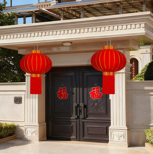 2026新款大红灯笼充电植绒大门口阳台户外一对自建房新年春节装饰 - 图1