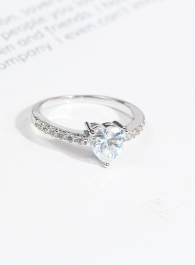 韩版保色气质心形锆石戒指简约百