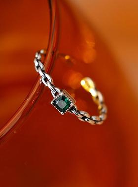 925银小时尚简约锆石链条祖母绿