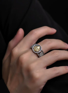 新年新款时尚国风黄财神戒指复古