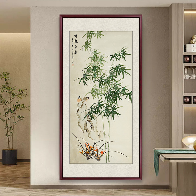 竹报平安竹子水墨画入户玄关装饰画客厅挂画花鸟国画中式竖版壁画,淘宝优惠券,粉丝福利购,淘宝优惠卷