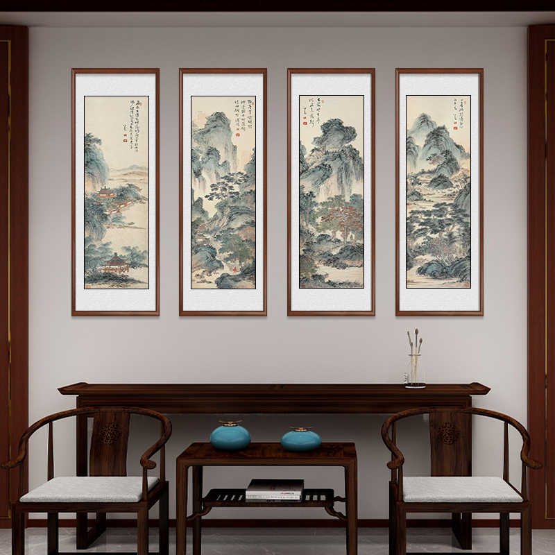 国画山水画四条屏中堂画客厅挂画新中式沙发背景墙壁画装饰画古画 - 图2