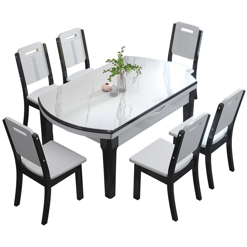 福春然现代中式简约家用饭桌一桌六椅方圆两用白色岩板实木餐桌,淘宝优惠券,粉丝福利购,淘宝优惠卷