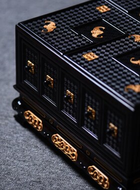 紫光檀镶嵌黄杨木万子有福首饰盒