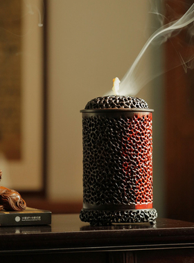 小叶香炉摆件中式实木禅意