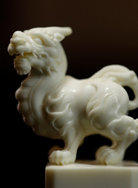 鹿角貔貅印章摆件整料手工雕刻