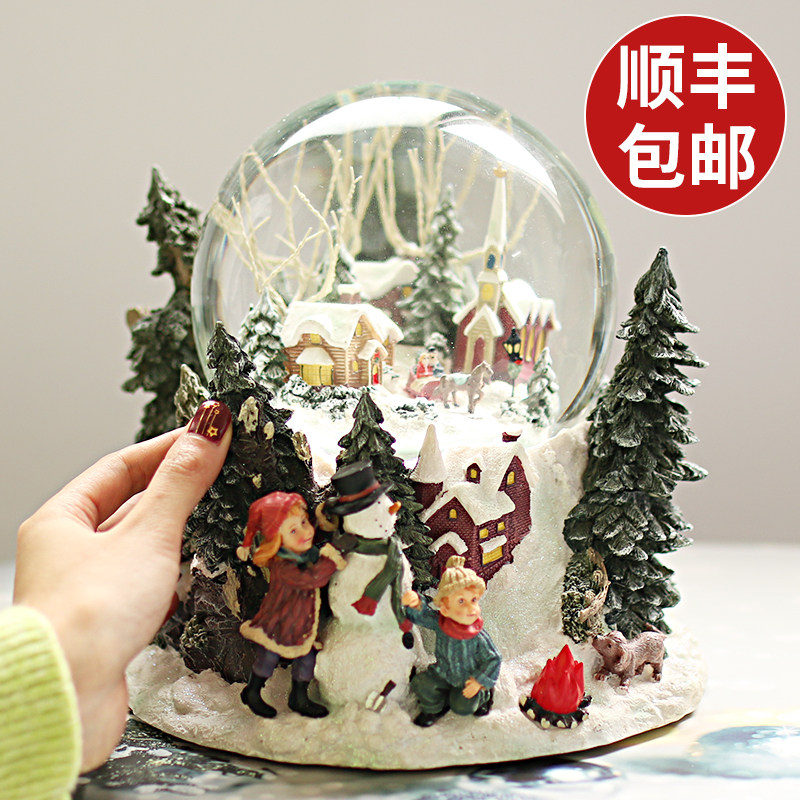 圣诞节礼物送女朋友 水晶球音乐盒八音盒平安夜 创意生日礼物女生