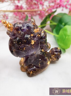 独角兽天然水晶碎石摆件礼物
