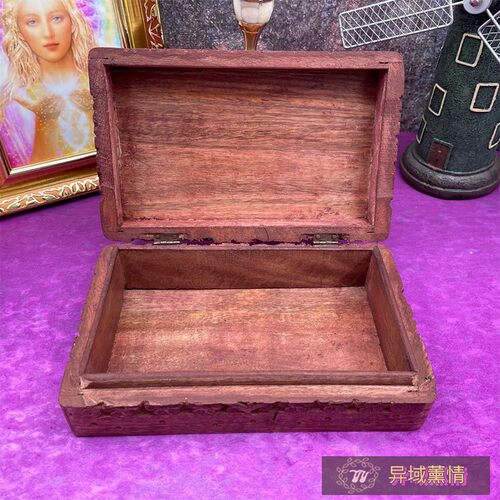印度进口木质凯尔特结首饰盒复古手工雕刻收纳盒牌盒拍照道具摆件 - 图1