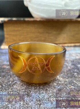 牛骨雕刻五芒星 三相月 碗 摆件碗 海盐 圣水 花草容器皿 装饰碗
