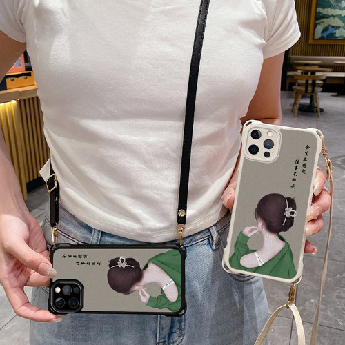 女孩适用苹果16promax手机壳斜跨挂绳防摔iphone12pro新款ihpnoe11e套13网红15plus xs女17air14x7xr潮8xsmax - 图0