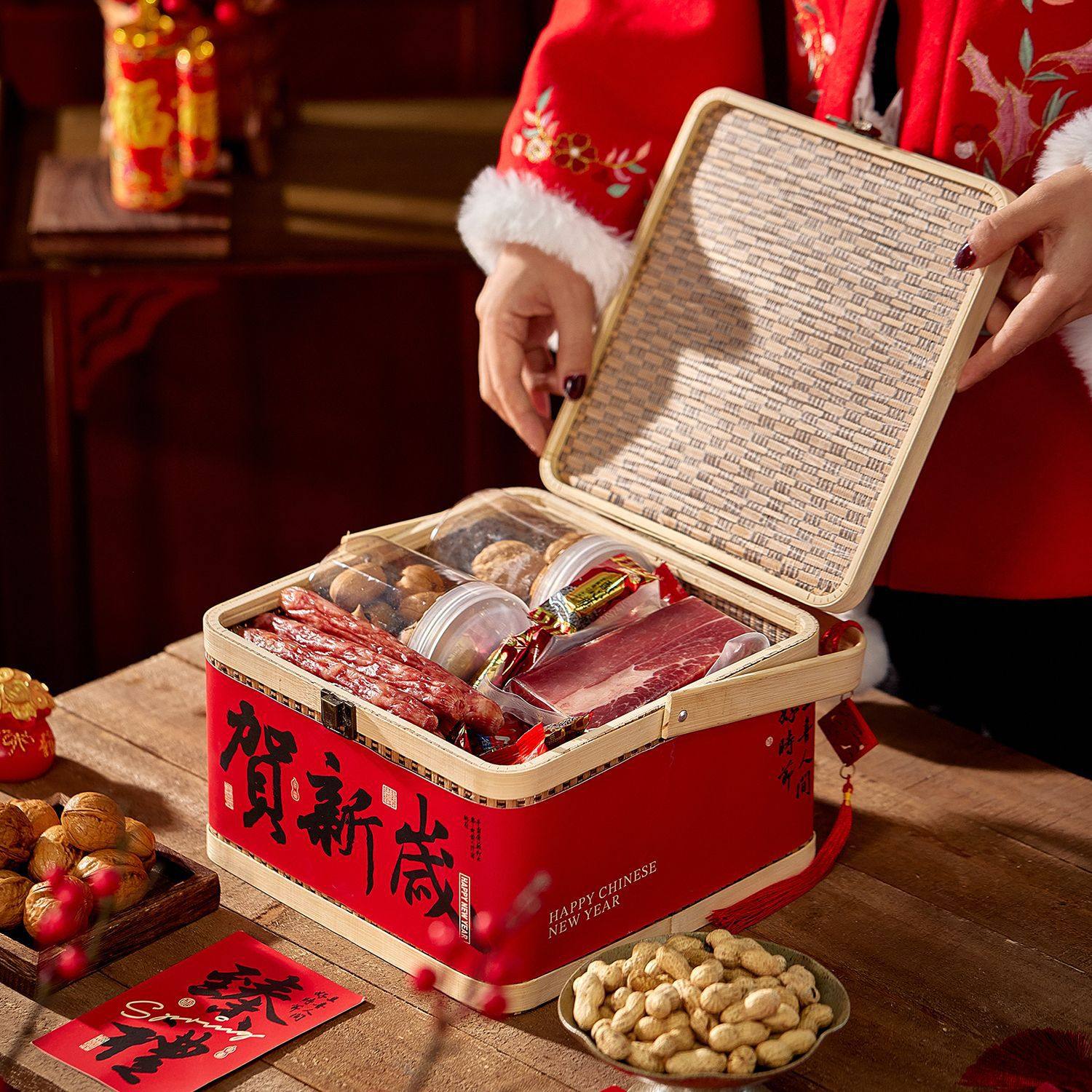 2026新年礼盒复古竹编手提盒坚果腊味年货包装盒春节伴手礼盒空盒,淘宝优惠券,粉丝福利购,淘宝优惠卷