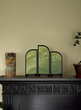 中古风桌面屏风摆件绿色飞燕客厅摆画法式餐厅餐边柜斗柜装饰品画