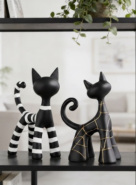 北欧创意黑白猫咪摆件客厅玄关