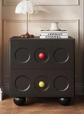 轻奢黑色圆形储物床头柜摆件