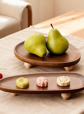 木质椭圆茶点盘可爱高级感摆件