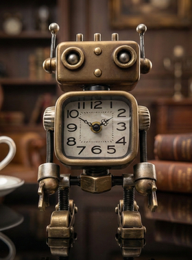 复古机器人金属闹钟摆件