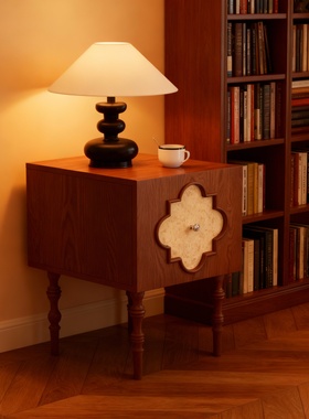 法式轻奢木质镂空圆形床头柜