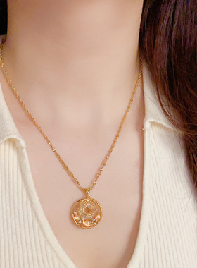 「YU心」轻奢复古时尚金丝网状圈圈吊坠项链