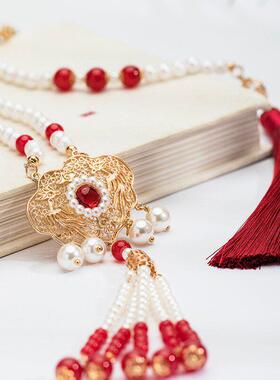 马面裙敬酒服配饰项链红色新娘结婚敬酒汉服平安锁软璎珞订婚吊坠