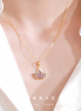 B紫色锆石银杏叶精致项链