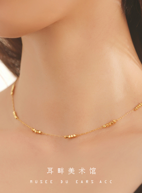 A百搭金色小方块短款项链锁骨链