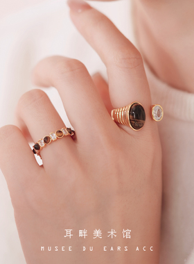 A虎眼石叠戴戒指女小众设计轻奢