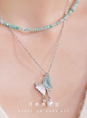 B蓝蝴蝶仙气项链女款高级感轻奢