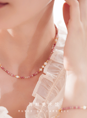 蔷薇石新中式国玫瑰色甜美颈链