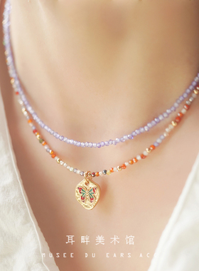 A法式复古珐琅彩小蝴蝶细项链