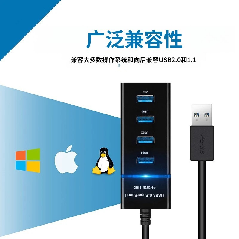 USB3.0多口集线器HUB分线器电脑台式机主机笔记本电视通用扩展坞延长加长连接U盘鼠标键盘拓展器 - 图1