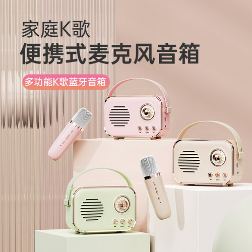 无线小型蓝牙音箱话筒K歌麦克风一体ktv复古音响迷你女生生日礼物 - 图0