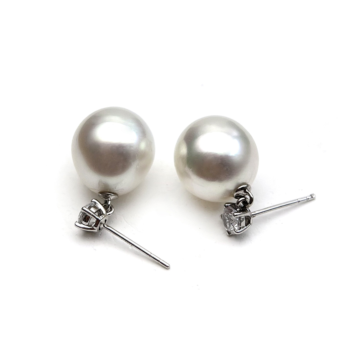 珍珠皇后 18K金澳白镶锆石耳钉11-12mm海水珍珠耳饰 - 图1