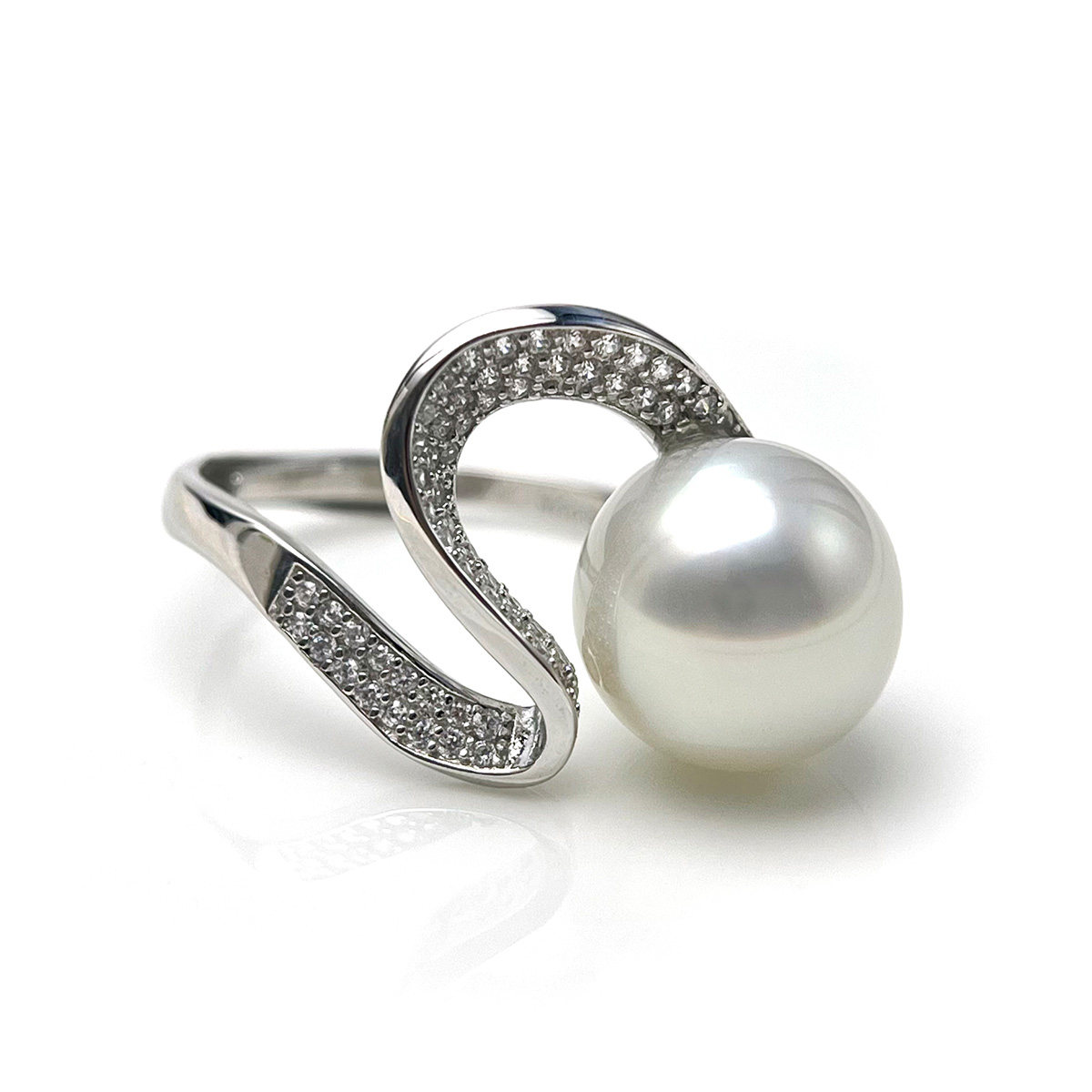 Queen of Pearls S925 Silver 11-12mm Saltwater Pearl Australian White Pearl Ring