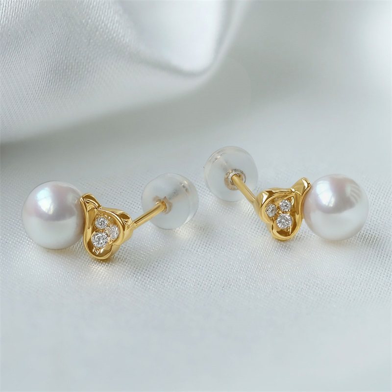珍珠皇后 akoya海水珍珠耳饰女6.5-7mm18k金镶钻耳钉爱心款,淘宝优惠券,粉丝福利购,淘宝优惠卷