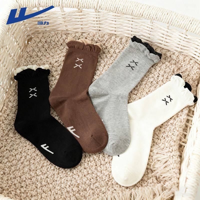 回力袜子女长筒袜女生耳边蝴蝶结可爱袜子女中筒ins百搭透气堆堆,淘宝优惠券,粉丝福利购,淘宝优惠卷