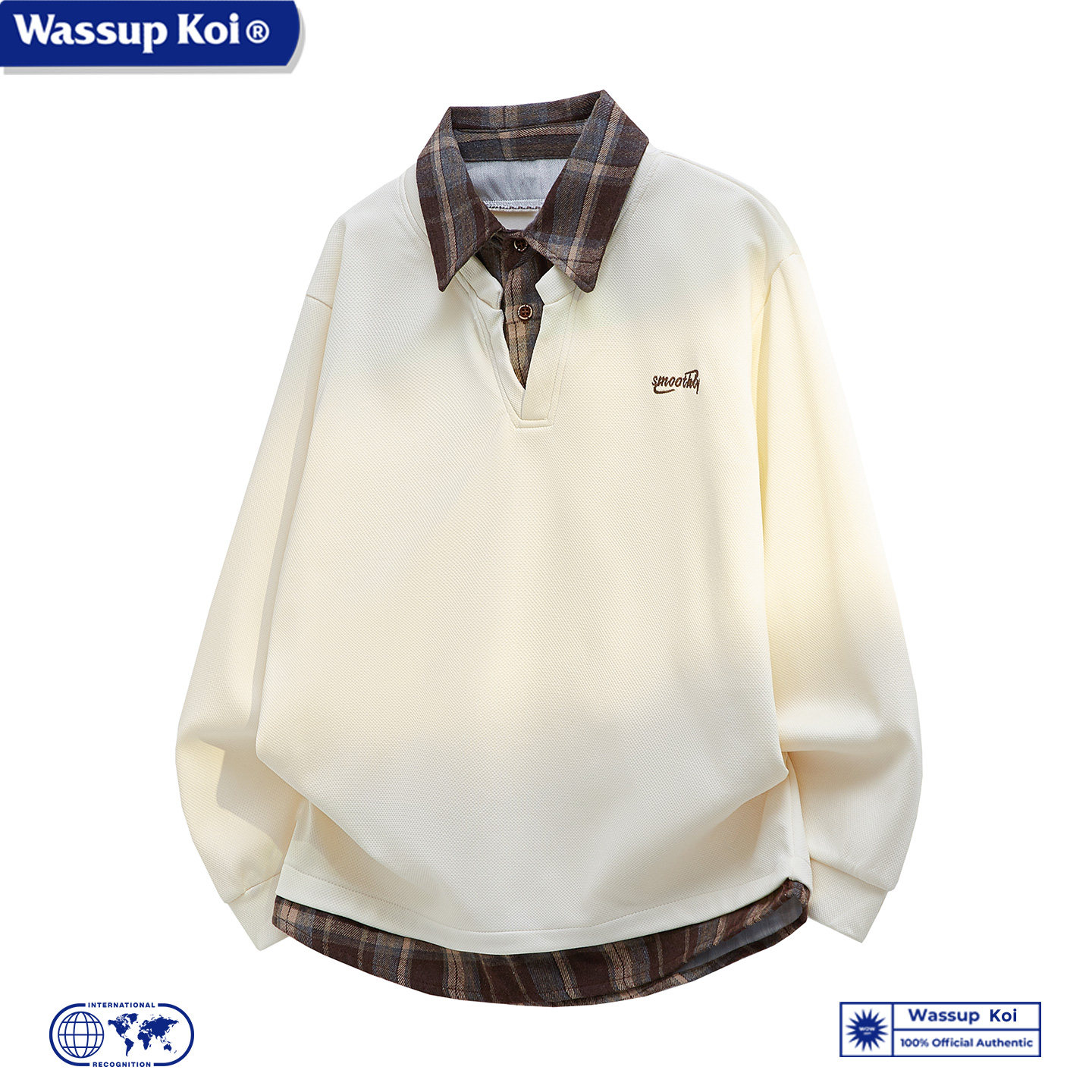 WASSUP KOI美式复古拼接假两件卫衣男女秋冬加绒衬衫领polo衫上衣,淘宝优惠券,粉丝福利购,淘宝优惠卷