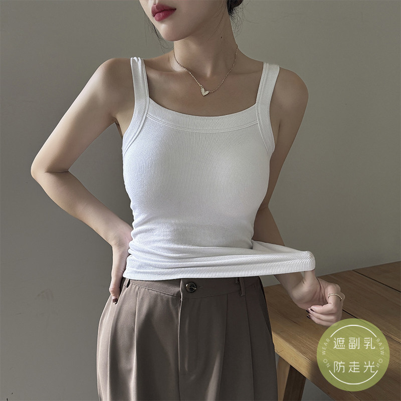 白色螺纹吊带背心女带胸垫文胸一体夏季内搭2025年新款百搭上衣潮,淘宝优惠券,粉丝福利购,淘宝优惠卷