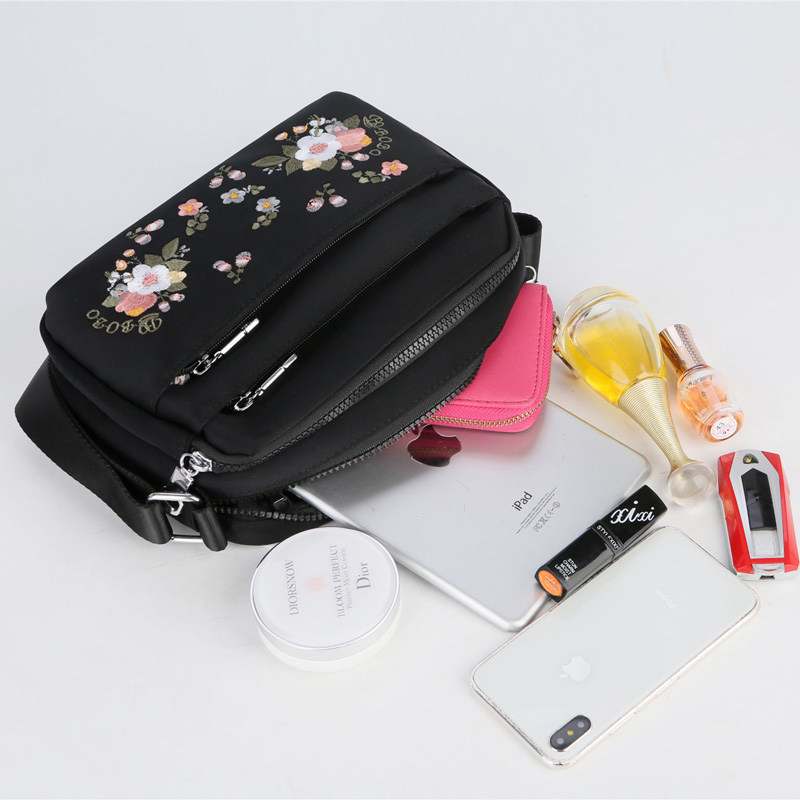 尼龙女绣花包新款妈妈包休闲斜挎包 卓戈女士包袋