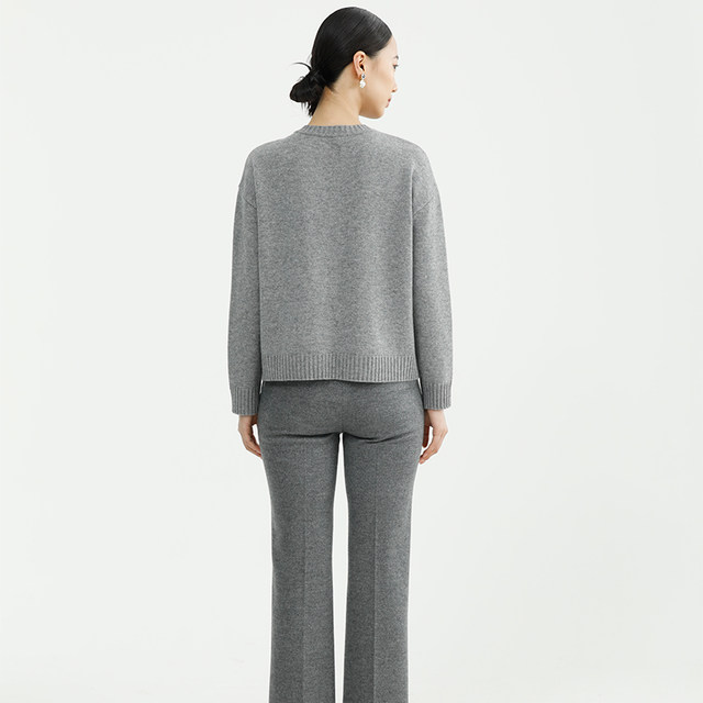 Debrafen's new winter gray embroidered round neck wool sweater women's pullover sweater lazy style bottoming shirt