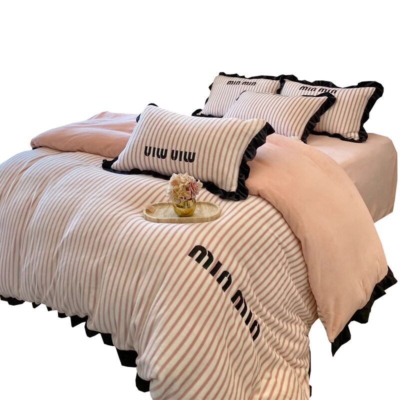 冬季保暖牛奶绒四件套加厚花边被套少女心床单床笠款双面珊瑚绒4,淘宝优惠券,粉丝福利购,淘宝优惠卷