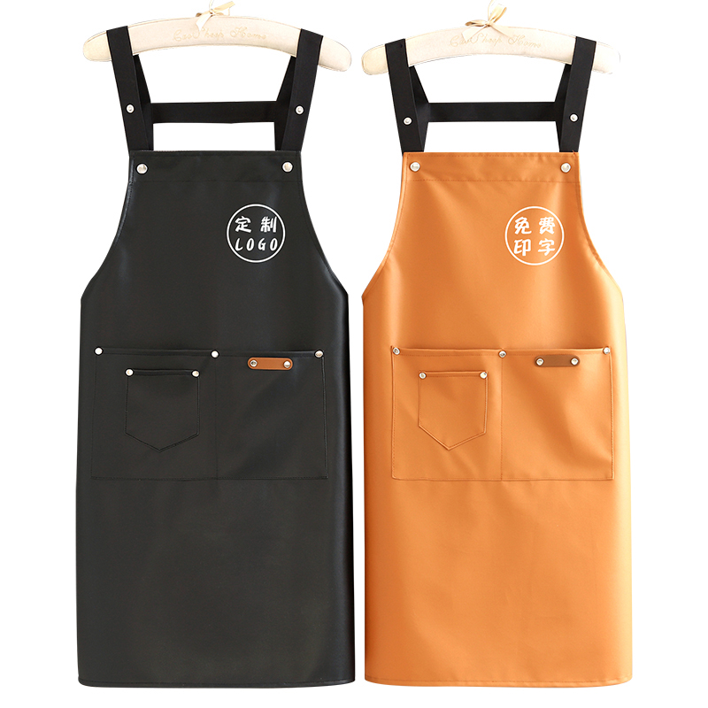 韩版时尚PU防水围裙定制logo印字工作服女厨房家用餐饮专用围腰男-图3