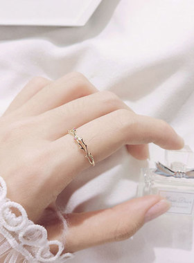 S925纯银荆棘戒指 新款简约红宝石花卉指环 时尚个性食指手饰