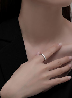 爱心光面小众设计ins风戒指s925纯银中性轻奢泰银复古款百搭女戒