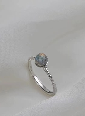 s925纯银月光石戒指女简约设计感食指戒子轻奢指环时尚个性冷淡风