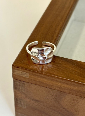 纯银戒指韩国ins风简约设计感s925淡风捶打长方面戒指女指环开口